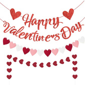 Valentines 情人节告白装 饰拉旗Happy Day室内背景布置爱心拉花