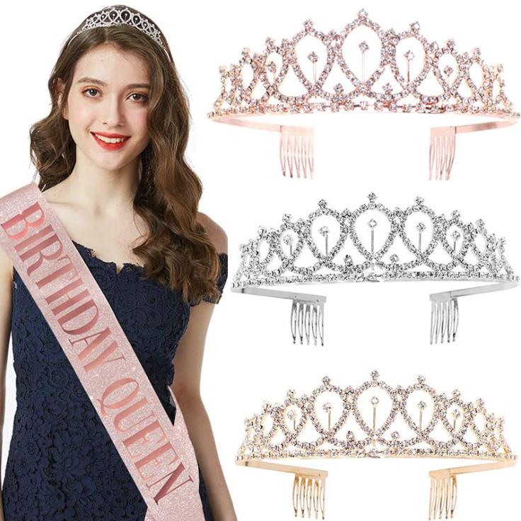 烫金生日派对肩带birthday girl玫瑰金礼仪带迎宾带女生装饰皇冠