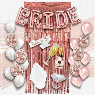 告别单身派对布置字母气球bride准新娘婚前派对装扮肩带头纱雨丝