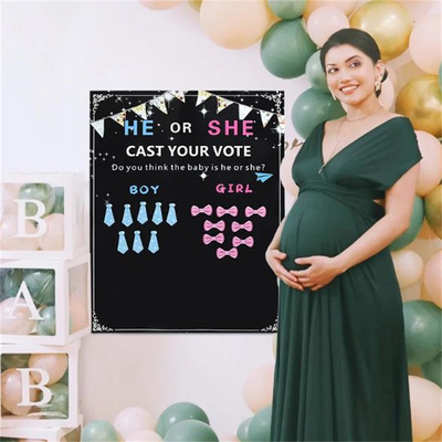 gender reveal性别揭示派对投票海报HE OR SHE游戏领带蝴蝶结贴纸