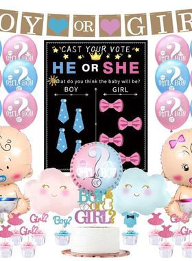 性别揭示装饰海报气球Boy or Girl派对布置拉旗插件Gender reveal