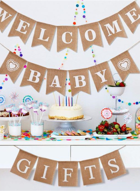 欢迎宝宝装饰拉旗welcome baby shower性别揭示迎婴派对麻布拉旗