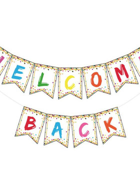 返校季布置小学教室派对装饰welcome back新生开学季背景装饰拉旗