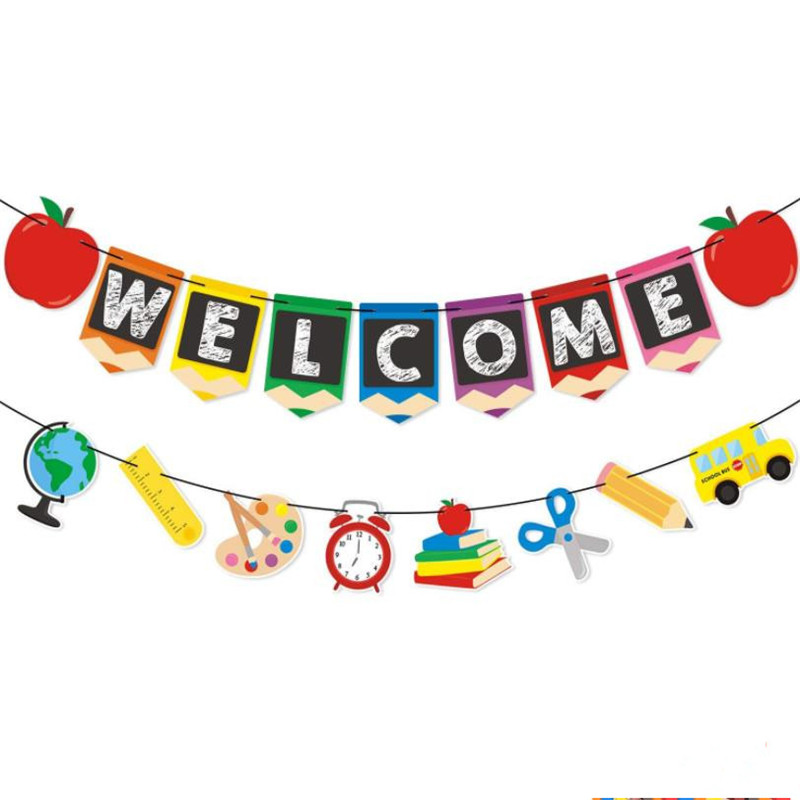 返校季派对装饰welcome back新生开学季横幅学校背景墙布置拉旗