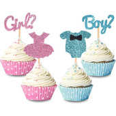 宝宝性别揭示甜品蛋糕装 饰插牌Boy Girl生日派对插件衣服插旗