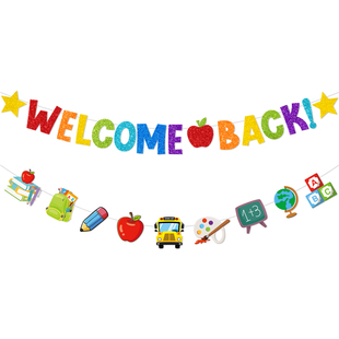 幼儿园学校返校季装饰拉旗welcome back开学教室背景墙面布置海报