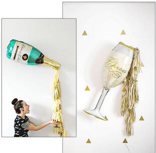 大号香槟酒瓶酒杯气球 婚礼金色流苏生日节日派对饰布置气球