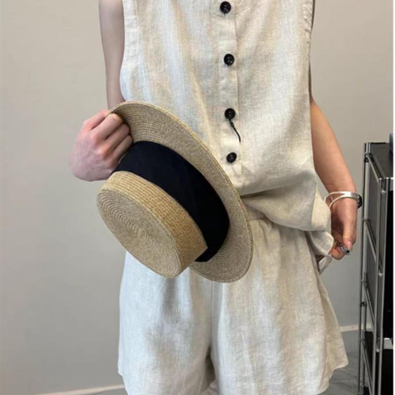 2025新款亚麻套装女夏季高端无袖马甲背心上衣休闲短裤棉麻两件套
