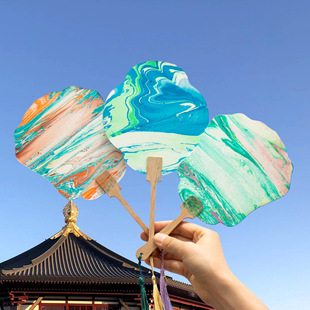 材料包空白宣纸古风团扇专用扇子漂漆套装 23CM漆扇 带字款 新款