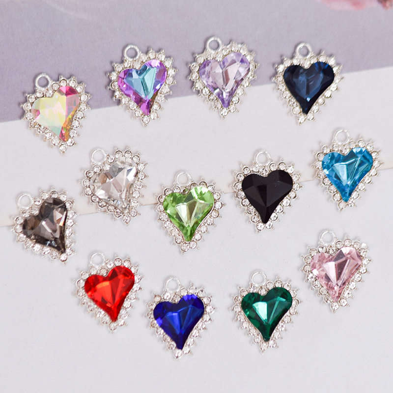 新款桃心水晶宝石挂坠合金饰品配件 手工发饰材料DIY项链爱心吊坠