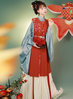秀巅原创汉服【悦红】明制圆领衫立领斜襟暗纹中国风汉服女秋冬款