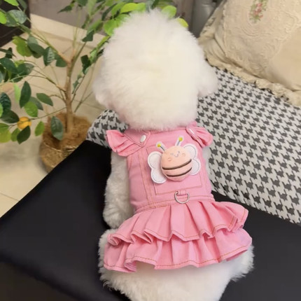 宠物狗狗衣服小型犬泰迪博美比熊公主风粉色裙子宠物胸背带可牵引