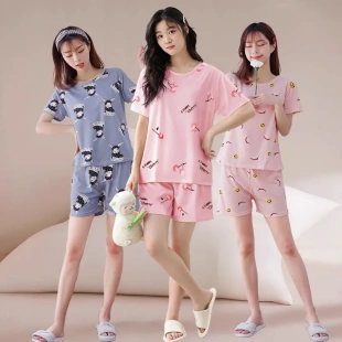 睡衣女夏季 短裤 薄款 短袖 甜美家居服女夏天可外穿 女士套装 新品