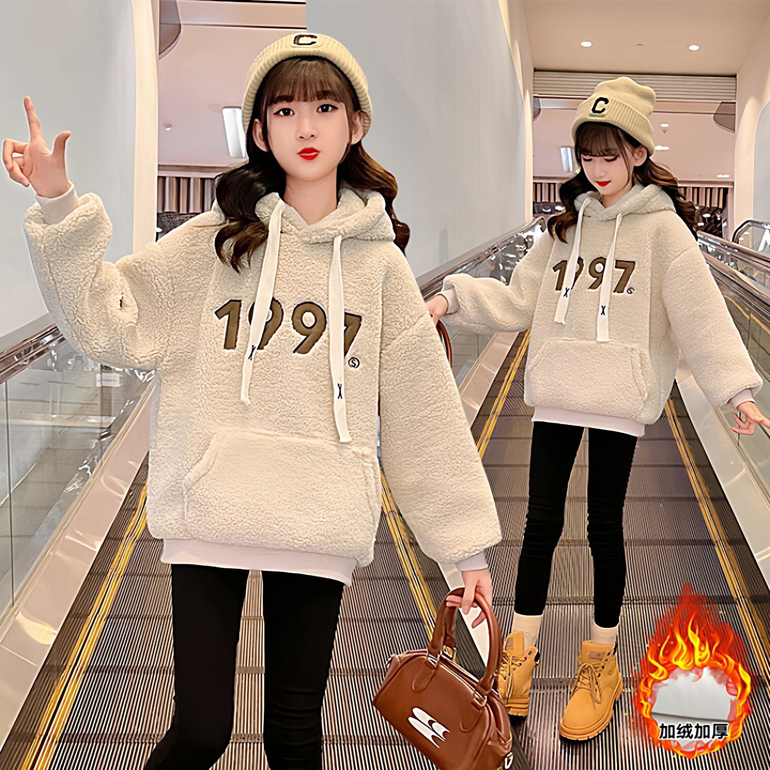 女童韩版卫衣2025秋冬中大童刺绣数字加绒加厚宽松外套毛毛上衣,童装/婴儿装/亲子装,卫衣/绒衫,淘宝优惠券,粉丝福利购,淘宝优惠卷