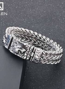 复古个性龙年手饰朋克风经典生肖龙头方扣正反链不锈钢男士手链