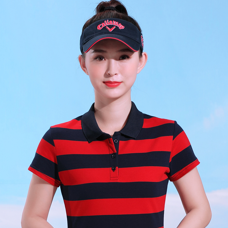 宽松大码夏季中年妈妈有领T恤女上衣运动休闲夏天条纹短袖 摩力克