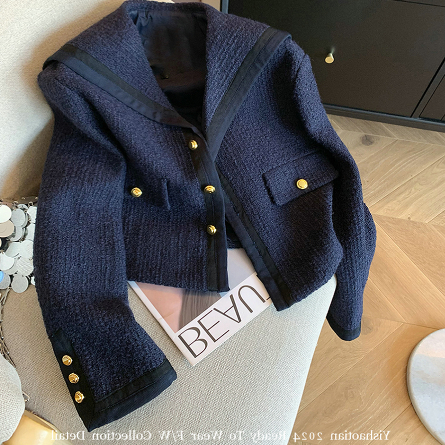 小香风海军领藏青色短外套2025年秋季洋气时尚减龄高级感百搭上衣