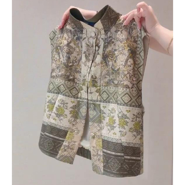 CHAO级推荐~高级感别致气质花色马甲外套女秋民族风立领无袖上衣