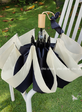 chic法式赫本风简单朴素折叠雨伞ins适合拍照黑胶晴雨S伞男女情侣