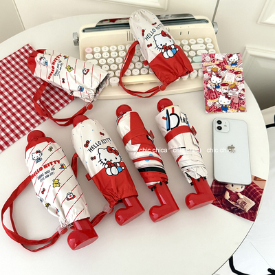 chic可爱正品hellokitty雨伞女晴雨两用mini五折小红靴防晒太阳伞