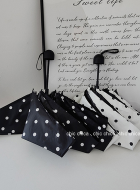 chic波点雨伞复古文艺迷你五折小巧便携晴雨太阳伞防紫外线女学生