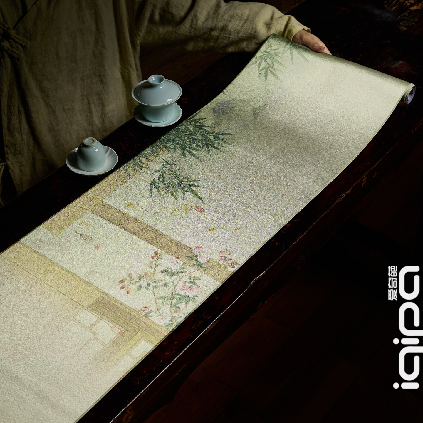爱奇葩iqipa 工笔红楼桌旗轻奢高端茶席茶桌垫布防水茶旗桌布长条