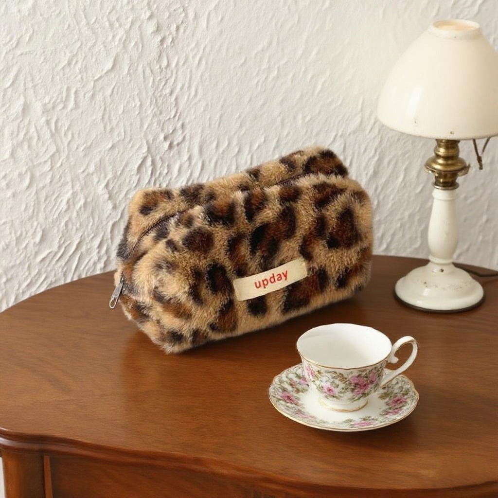 豹纹笔袋高颜值毛绒大容量ins风