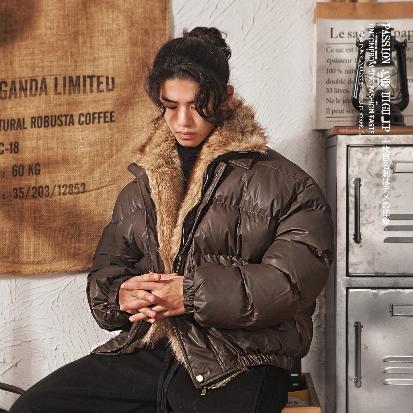 雅痞制噪日系复古加厚棉衣水貂毛