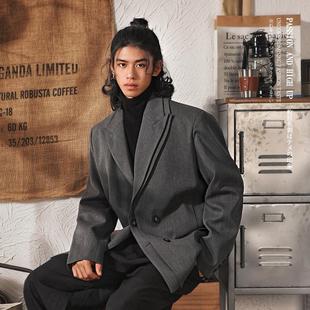 雅痞制噪轻熟男高级小众设计感双层戗驳领宽松西装 外套男夹克西服