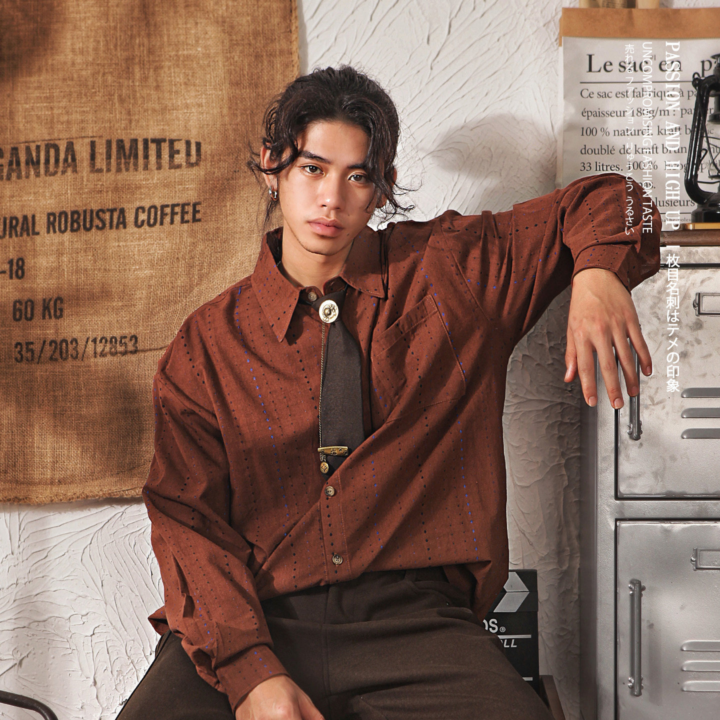 雅痞制噪日系复古波点长袖衬衫男2026春季高级设计感刺绣衬衣外套,男装,衬衫,淘宝优惠券,粉丝福利购,淘宝优惠卷