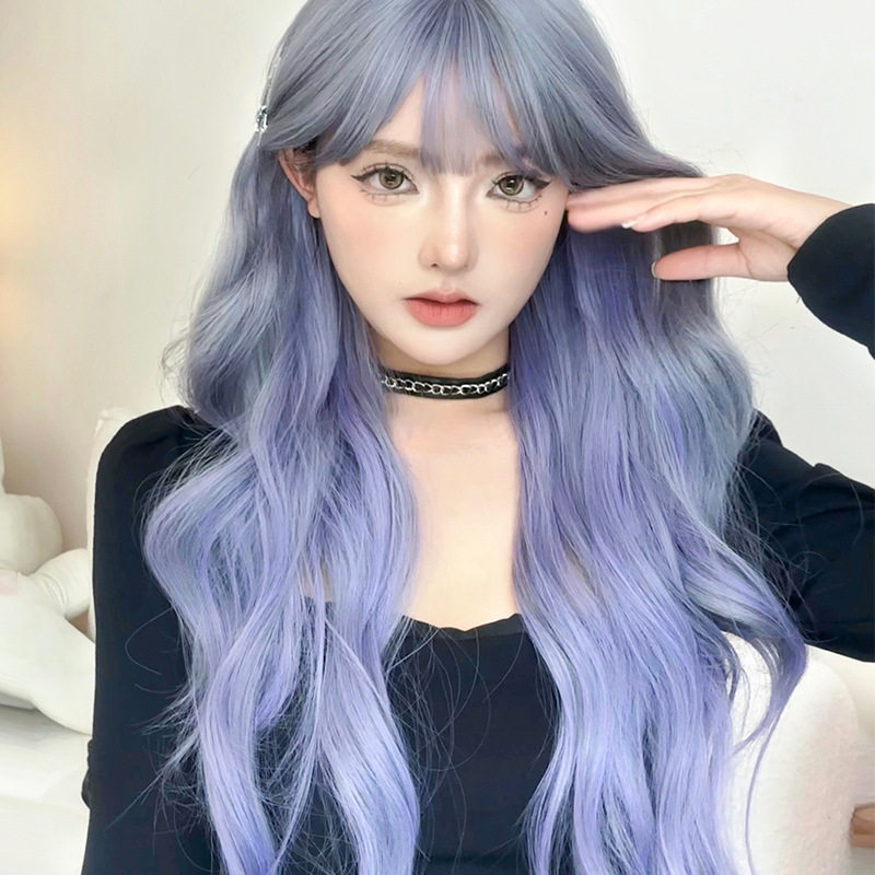 怪女日记灰蓝色假发渐变蓝色大波浪长卷发奶奶灰渐变紫挑染全女发