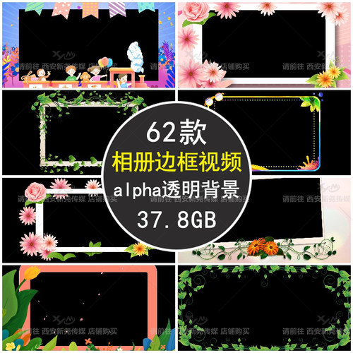 花朵线条桃心金属电子相册遮罩边框带alpha通道透明背景视频素材