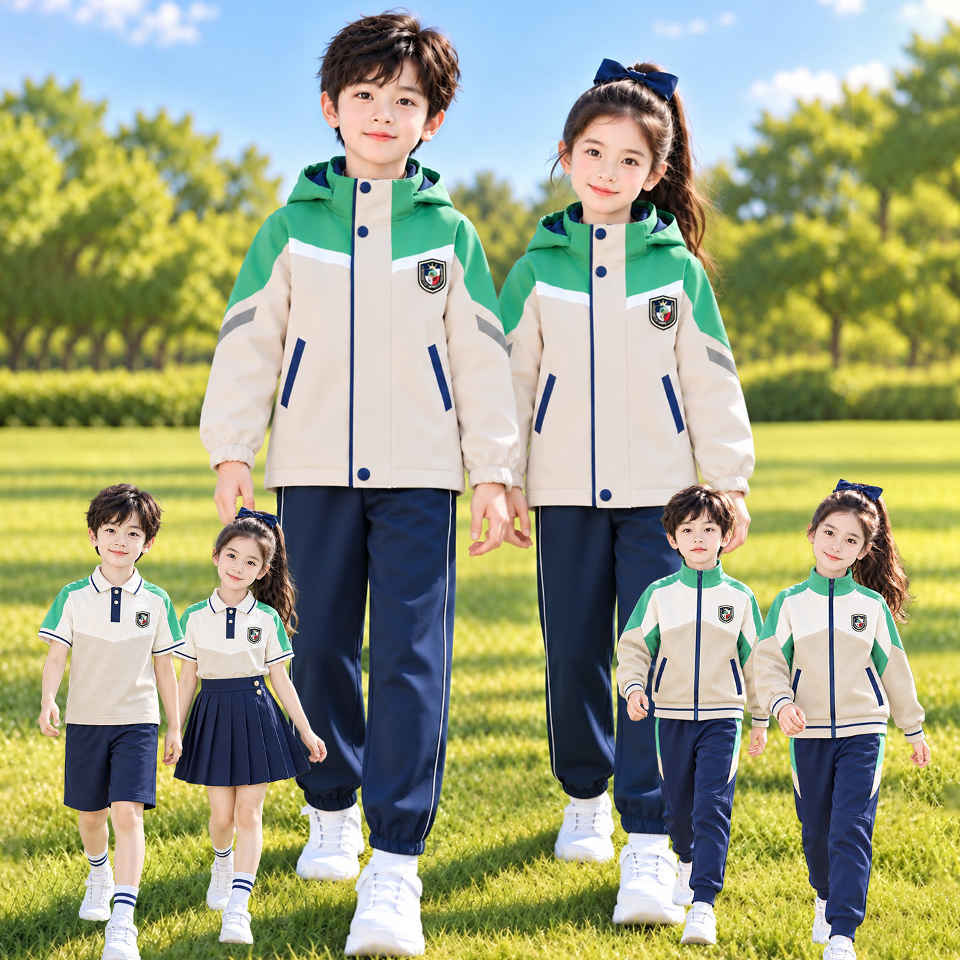 幼儿园园服小学生校服春秋夏季运动服四件套儿童班服冲锋衣冬套装