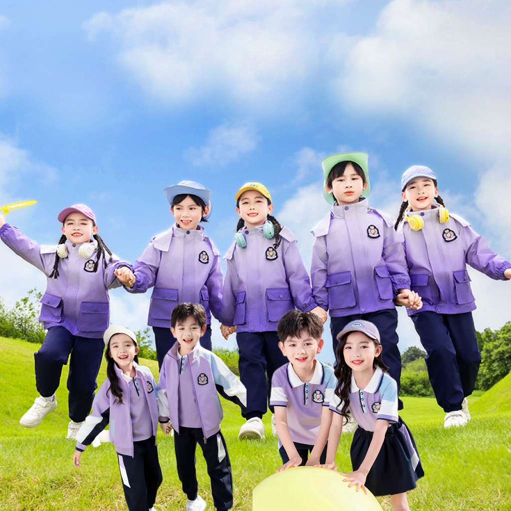 小学生校服冲锋衣三件套秋冬款儿童一年级渐变班服套装幼儿园园服