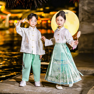 表演服汉服唐装 小学生古装 套装 儿童古风马面裙中秋演出服女童秋季
