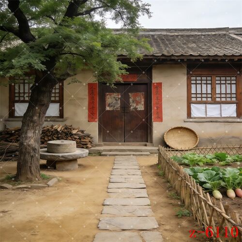 主播直播背景布农村农家院复古风乡村老旧土房子怀旧直播间3d立体