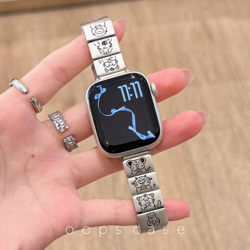 卡通生肖蝴蝶扣金属苹果手表带适用s10se2红米watch小米89profit4