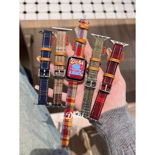 秋冬复古多巴胺毛呢细款皮质表带适用苹果手表iwatch10s987se新款