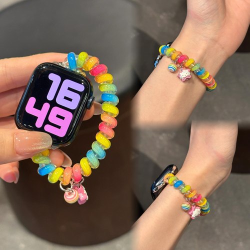 适用苹果手表iwatch10表带弹力可爱彩色皮筋电话绳小米98profit43