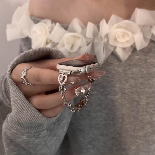 闪钻手镯表带适用iwatch9苹果手表S10新8765se女小米9pro红米fit4