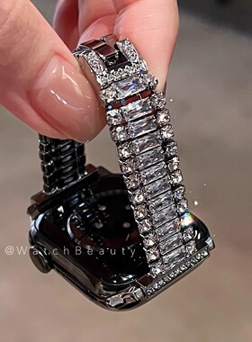 气质感细边金属三排钻苹果手表表带适用于Apple Watch10SEiwatch9