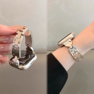 适用苹果手表iwatch10表带夏天可爱彩钻帽子小猫金属小米98profit