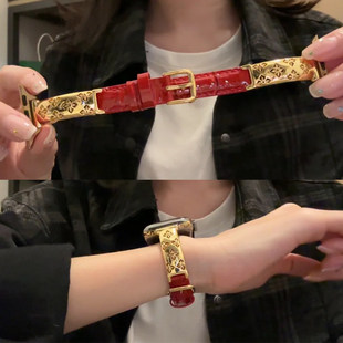 适用苹果手表iwatch11金属手镯拼皮表带10小米89pro华为fit4红米6