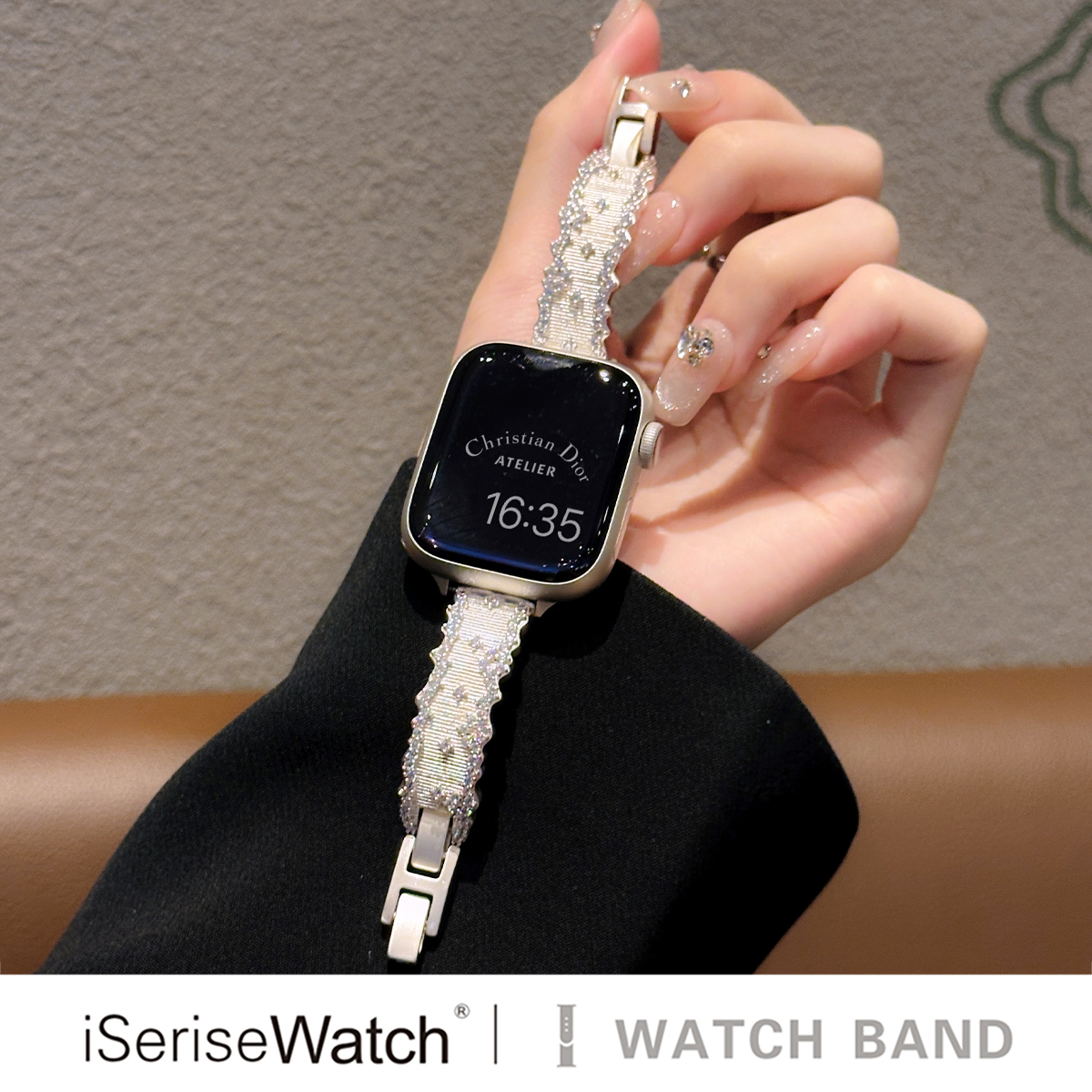 适用iWatch10表带苹果8手表小米9pro碎钻金属手镯SE细闪ins风fit4