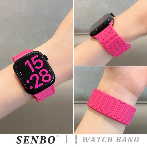 适用iwatch10手表表带牡丹色小米89pro三株硅胶磁吸透气腕带fit43