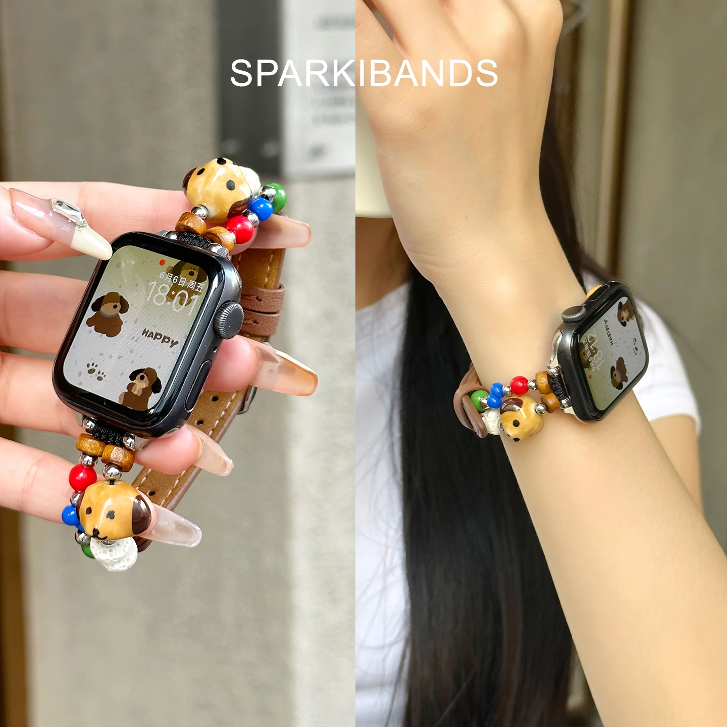 陶瓷串珠适用小米9pro苹果表带iwatch10火山石87时尚高级夏季fit4