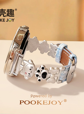 适用华为手表gt6表带音乐猫fit43皮表带gt4透气可爱显白watch5GT2