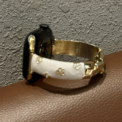 适用苹果手表10表带iWatch8花钻滴胶金属SE高级小米9pro时尚fit43