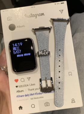 适用小米9pro表带复古牛仔皮纹小米8PRO气质红米watch5/4小蛮腰新