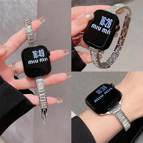 适用苹果手表iwatch10气质单排钻金属手镯表带小米98pro红米fit43